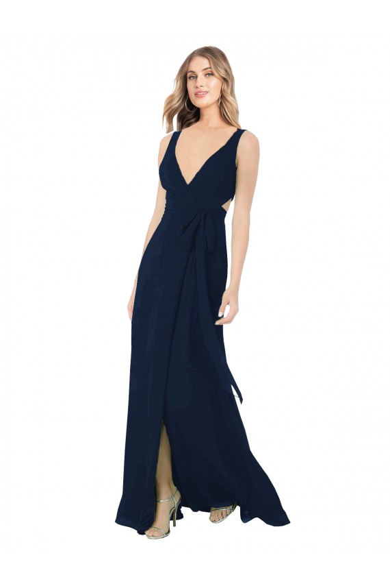 Vendedor de Decote V Chiffon Sem Mangas Marinha Negra Vestidos de Baile Formais