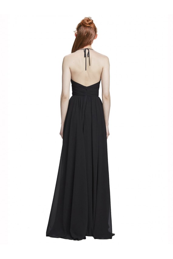 Vendedor de Cabeçada Chiffon Sem Mangas Marinha Negra Vestidos de Baile Formais