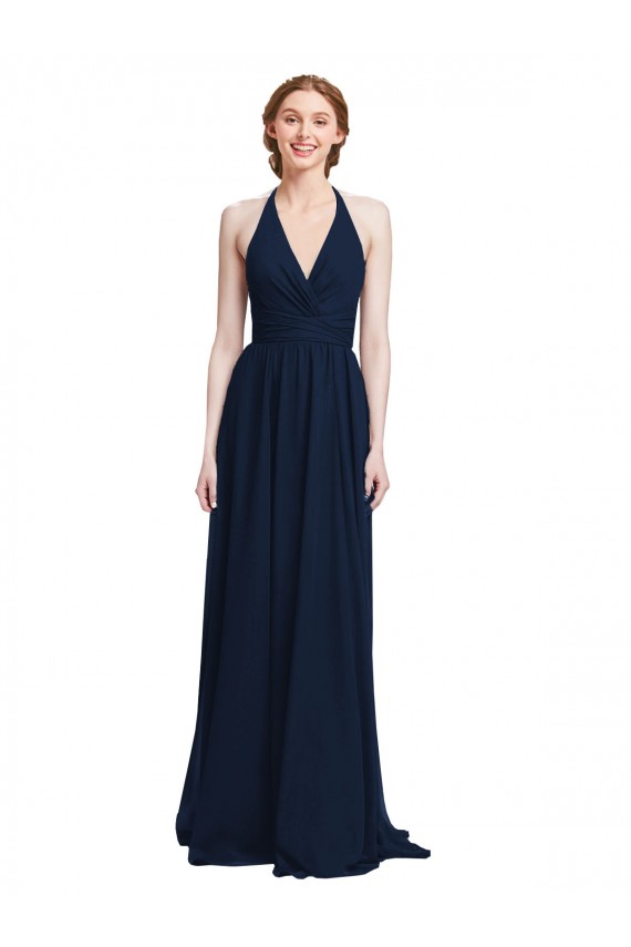 Vendedor de Cabeçada Chiffon Sem Mangas Marinha Negra Vestidos de Baile Formais