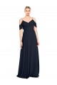 Vendedor de Fora do Ombro Chiffon Sem Mangas Costas em V Marinha Negra Vestido de Madrinha / Vestido de Noite