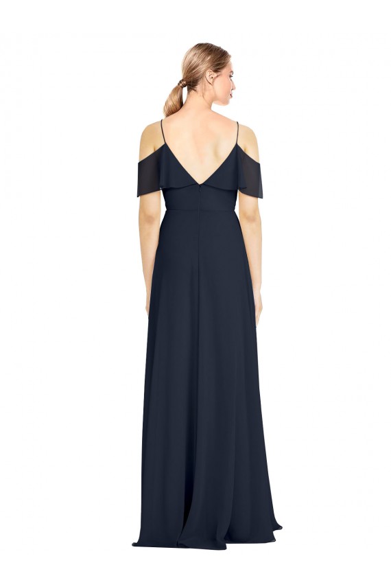Vendedor de Fora do Ombro Chiffon Sem Mangas Costas em V Marinha Negra Vestido de Madrinha / Vestido de Noite