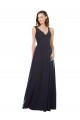 Vendedor de Decote V Chiffon & Renda Sem Mangas Buraco da fechadura Marinha Negra Vestidos de Madrinha