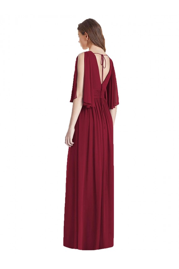Vendedor de Decote V Chiffon Sem Mangas Amarrar para trás Marinha Negra Vestidos de Madrinha