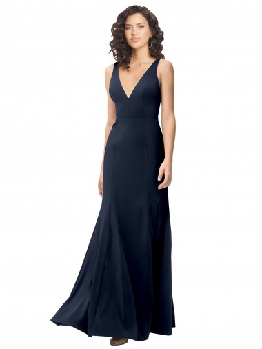 Vendedor de Decote V Crepe Esticado Sem Mangas Costas em V Marinha Negra Vestidos de Madrinha / Vestidos de Noite / Vestidos de Festa