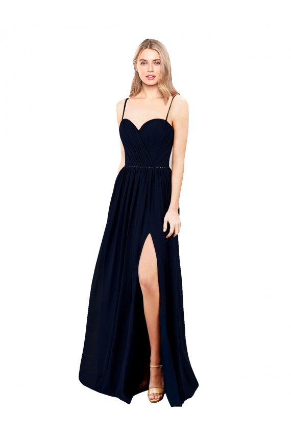 Vendedor de Alças finas Chiffon Sem Mangas Marinha Negra Vestidos de Madrinha / Vestidos de Noite