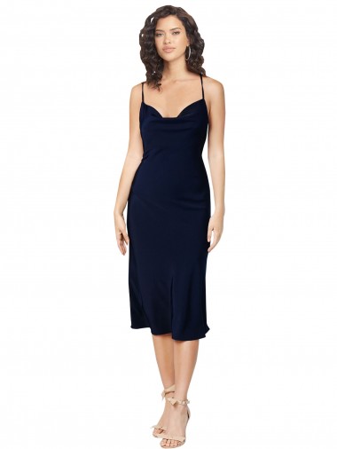 Vendedor de Alças finas Cetim Sedoso Sem Mangas Abrir de volta Marinha Negra Curto Vestidos de Madrinha / Vestidos de Noite / Vestidos de Festa