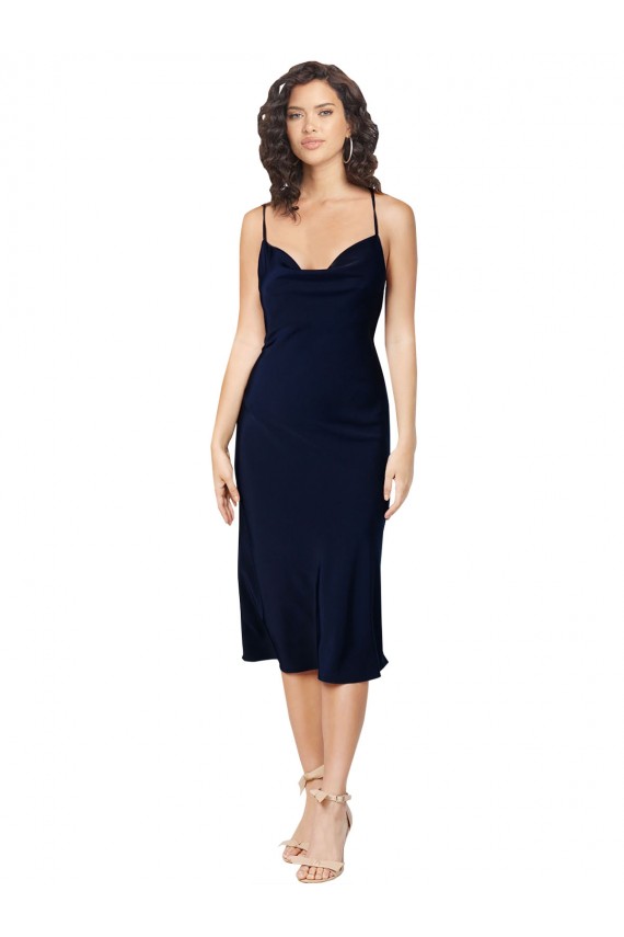 Vendedor de Alças finas Cetim Sedoso Sem Mangas Abrir de volta Marinha Negra Curto Vestidos de Madrinha / Vestidos de Noite / Vestidos de Festa