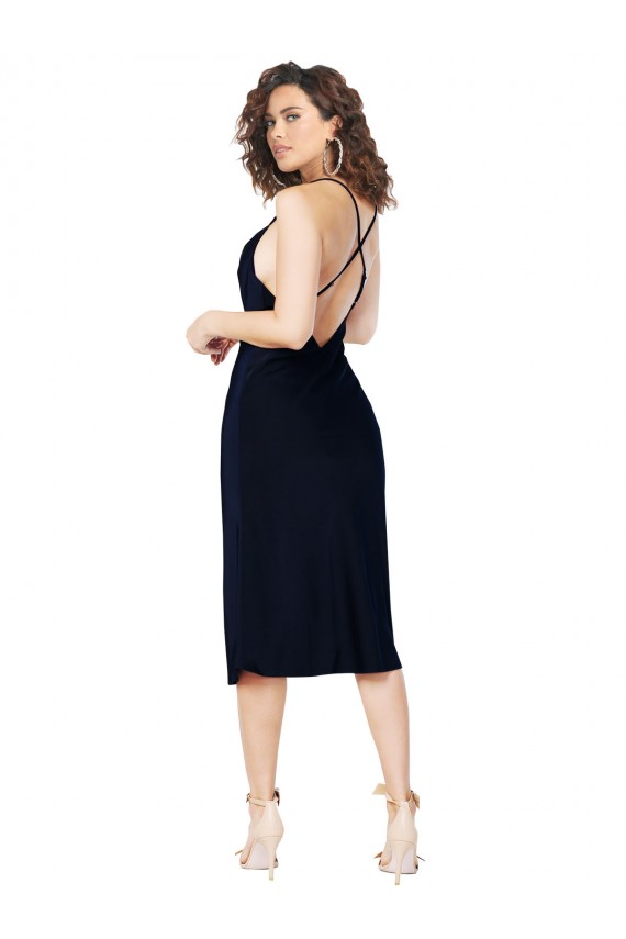 Vendedor de Alças finas Cetim Sedoso Sem Mangas Abrir de volta Marinha Negra Curto Vestidos de Madrinha / Vestidos de Noite / Vestidos de Festa