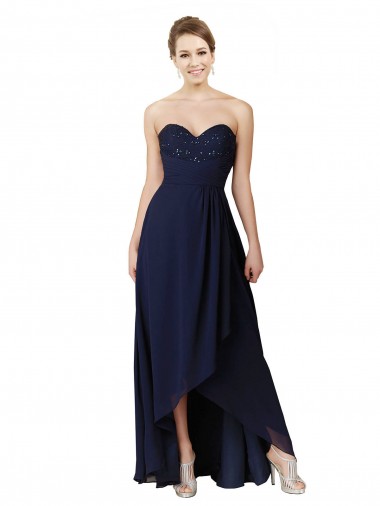 Vendedor de Amor Chiffon Sem Mangas Marinha Negra Alto Baixo, Vestidos de Madrinha