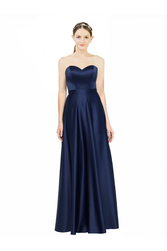 Vendedor de Amor Cetim Elástico Sem Mangas Lombar Marinha Negra Vestidos de Madrinha / Vestidos de Noite