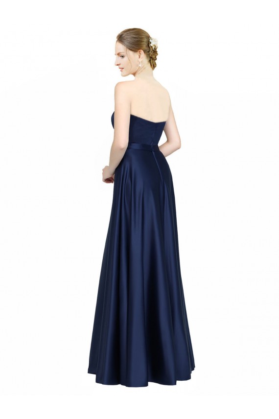 Vendedor de Amor Cetim Elástico Sem Mangas Lombar Marinha Negra Vestidos de Madrinha / Vestidos de Noite