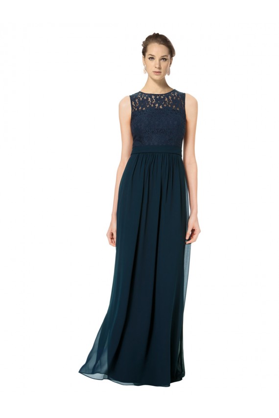 Vendedor de Barco Chiffon & Renda Sem Mangas Buraco da fechadura Marinha Negra Vestidos de Madrinha