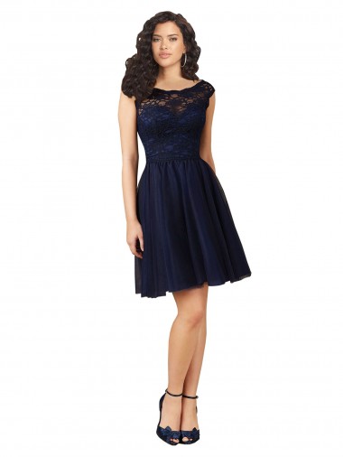 Vendedor de Barco Tule & Renda Sem Mangas Costas em V Marinha Negra Vestidos de Madrinha / Vestidos de Cocktail / Vestidos de Homecoming