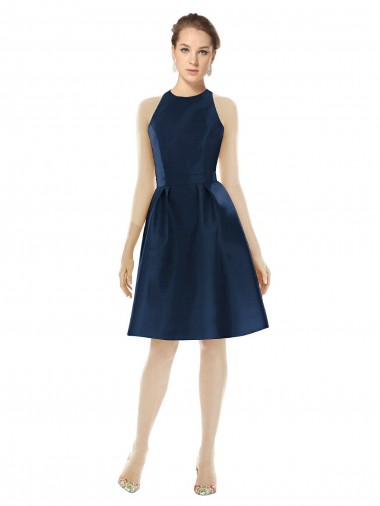 Vendedor de Cabeçada Cetim Sem Mangas Marinha Negra Vestidos de Madrinha / Vestidos de Cocktail / Vestidos de Homecoming