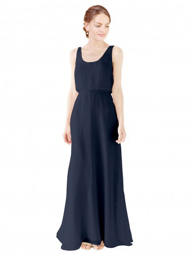 Vendedor de Colher Chiffon Sem Mangas Abrir de volta Marinha Negra Vestidos de Madrinha