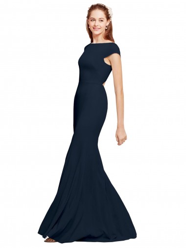 Vendedor de Decote Barco Crepe Esticado Sem Mangas Abrir de volta Marinha Negra Vestidos de Madrinha / Vestidos de Noite / Vestidos de Festa