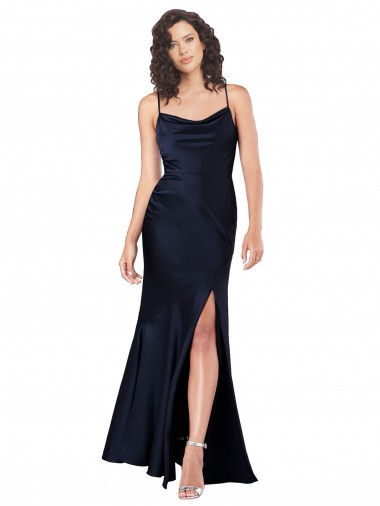 Vendedor de Decote Capuz Cetim Sedoso Sem Mangas Marinha Negra Vestidos de Madrinha / Vestidos de Noite / Vestidos de Festa