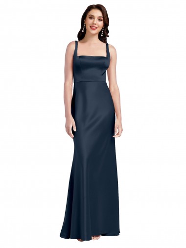 Vendedor de Decote Quadrado Cetim Elástico Sem Mangas Lombar Marinha Negra Vestidos de Madrinha / Vestidos de Noite / Vestidos de Festa