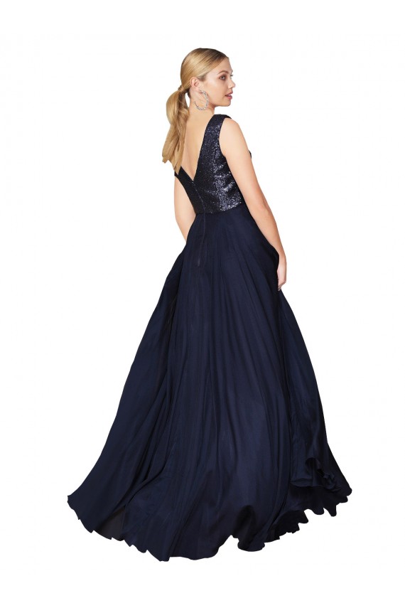 Vendedor de Decote V Chiffon & Lantejoulas Sem Mangas Costas em V Marinha Negra Vestidos de Madrinha / Vestidos de Festa