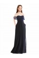 Vendedor de Fora do Ombro Chiffon & Renda Mangas Curtas Marinha Negra Vestidos de Madrinha