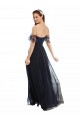 Vendedor de Fora do Ombro Chiffon & Renda Mangas Curtas Marinha Negra Vestidos de Madrinha
