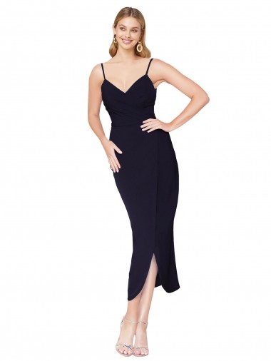 Vendedor de Alças finas Crepe Esticado Sem Mangas Costas em V Marinha Negra Vestidos de Madrinha / Vestidos de Noite / Vestidos de Festa