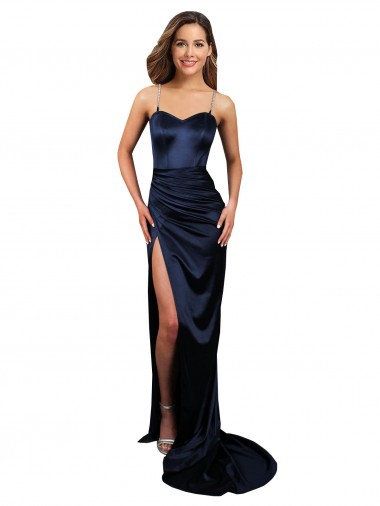 Vendedor de Amor Cetim Elástico Sem Mangas Marinha Negra Vestidos de Madrinha / Vestidos de Noite / Vestidos de Festa