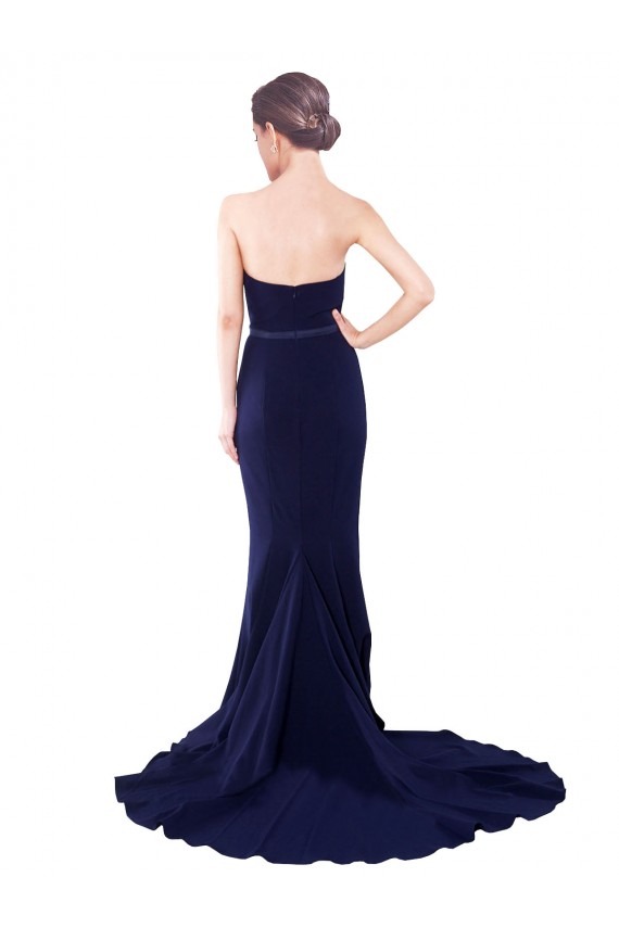 Vendedor de Amor Crepe Esticado Sem Mangas Lombar Marinha Negra Vestidos de Madrinha / Vestidos de Festa