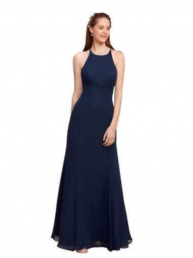 Vendedor de Cabeçada Chiffon Sem Mangas Marinha Negra Vestidos de Madrinha / Vestidos de Festa