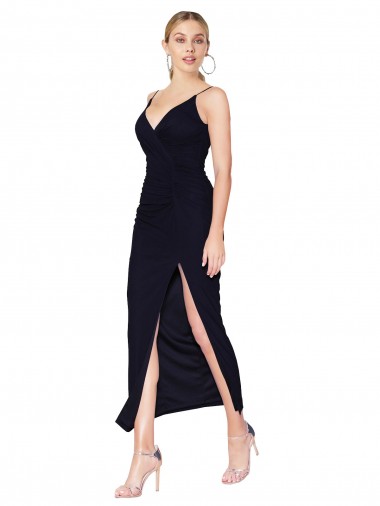 Vendedor de Decote V Chiffon Sem Mangas Costas em V Marinha Negra Vestidos de Madrinha / Vestidos de Noite / Vestidos de Festa