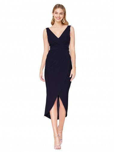 Vendedor de Decote V Crepe Esticado Sem Mangas Marinha Negra Vestidos de Madrinha / Vestidos de Noite / Vestidos de Festa