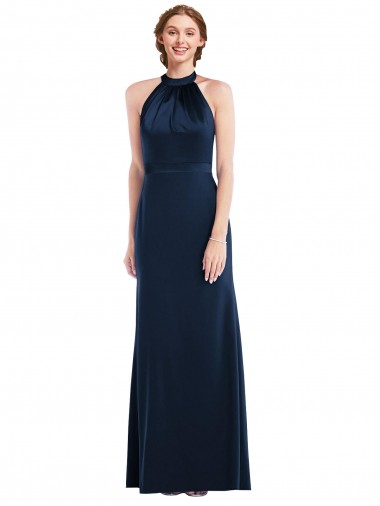 Vendedor de Decote Alto Crepe Esticado Sem Mangas Abrir de volta Marinha Negra Vestidos de Madrinha / Vestidos de Festa