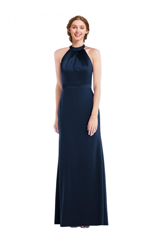 Vendedor de Decote Alto Crepe Esticado Sem Mangas Abrir de volta Marinha Negra Vestidos de Madrinha / Vestidos de Festa