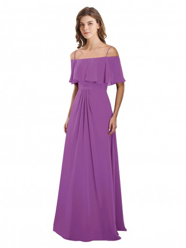 Vendedor de Fora do Ombro Chiffon Mangas Esvoaçantes Narciso Vestidos de Madrinha