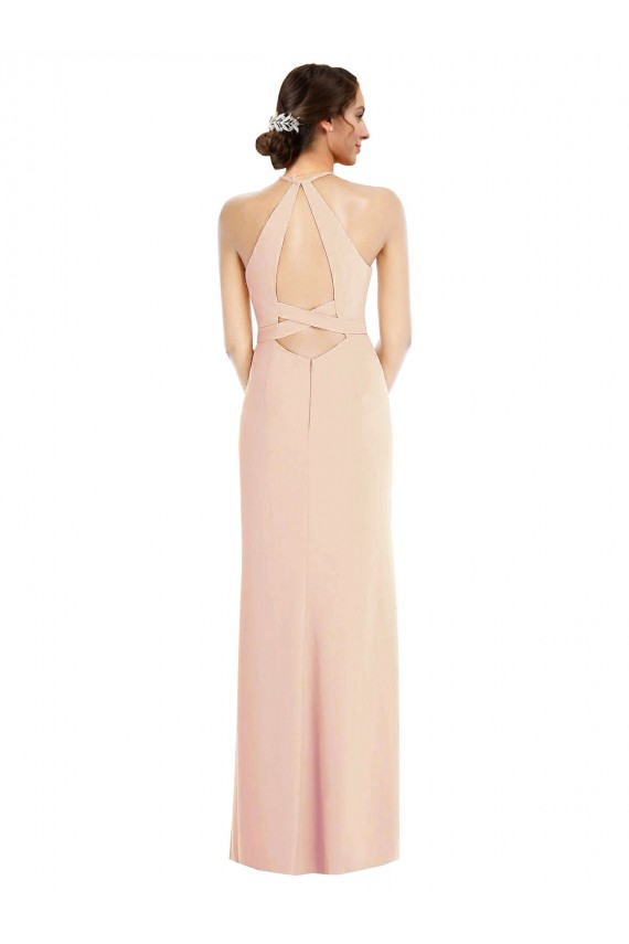Vendedor de Cabeçada Crepe Esticado Sem Mangas Criss Cruz Nu Vestidos de Madrinha / Vestidos de Noite / Vestidos de Festa