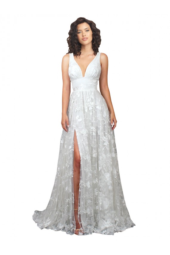 Vendedor de Decote V Renda Sem Mangas Lombar Off White Vestidos de Noiva
