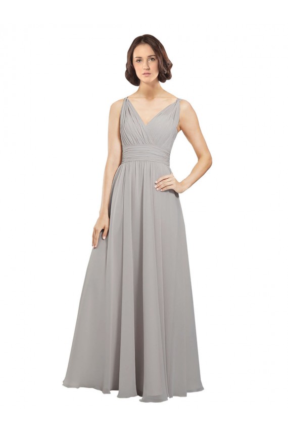 Vendedor de Decote V Chiffon Sem Mangas Costas em V Ostra Prata Vestidos de Madrinha