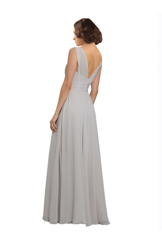 Vendedor de Decote V Chiffon Sem Mangas Costas em V Ostra Prata Vestidos de Madrinha