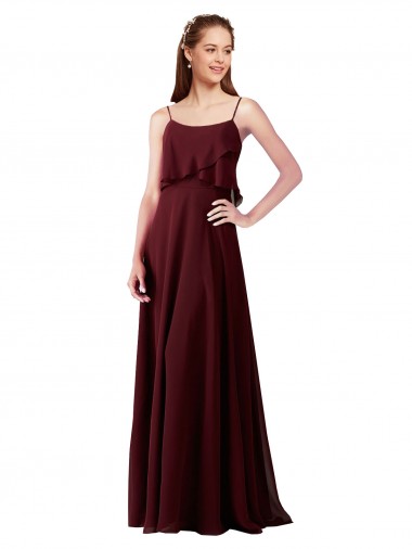 Vendedor de Alças finas Chiffon Sem Mangas Ouro Borgonha Vestidos de Madrinha
