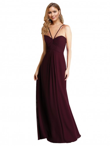 Vendedor de Alças finas Chiffon Sem Mangas Abrir de volta Ouro Borgonha Vestidos de Festa / Vestidos de Madrinha