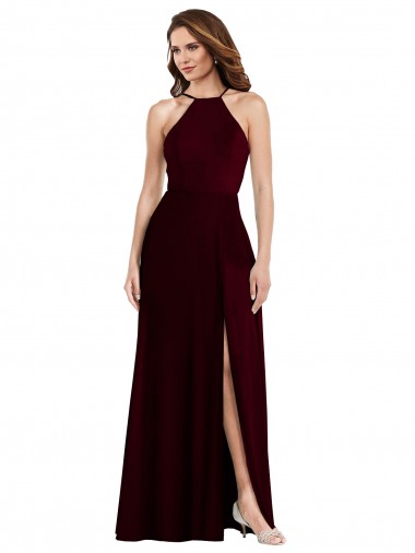 Vendedor de Alças finas Chiffon Sem Mangas Lombar Ouro Borgonha Vestidos de Madrinha