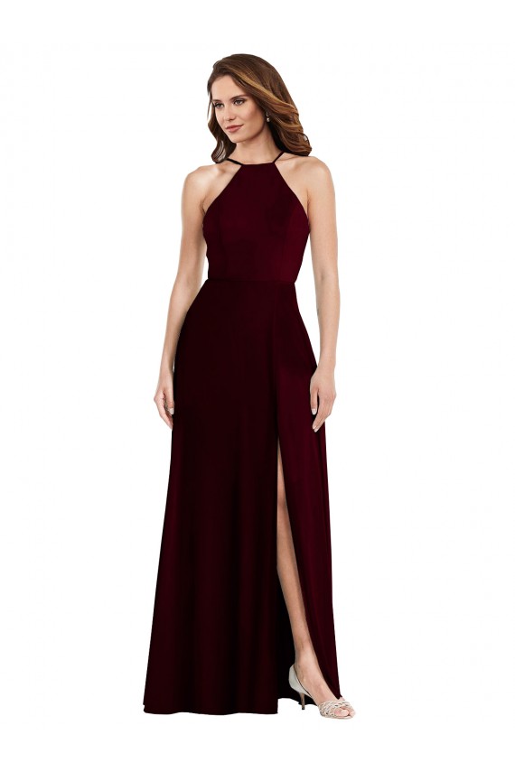 Vendedor de Alças finas Chiffon Sem Mangas Lombar Ouro Borgonha Vestidos de Madrinha