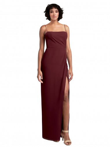 Vendedor de Alças finas Chiffon Sem Mangas Abrir de volta Ouro Borgonha Vestido de Madrinha