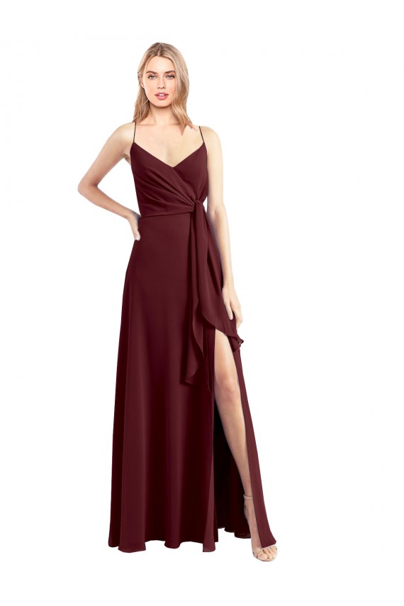 Vendedor de Alças finas Chiffon Sem Mangas Lombar Ouro Borgonha Vestidos de Festa