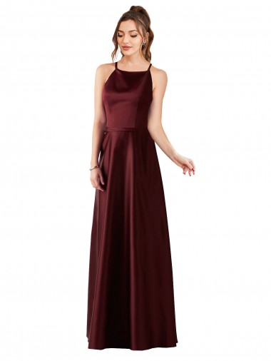 Vendedor de Cabeçada Cetim Sem Mangas Ouro Borgonha Vestidos de Madrinha / Vestidos de Festa