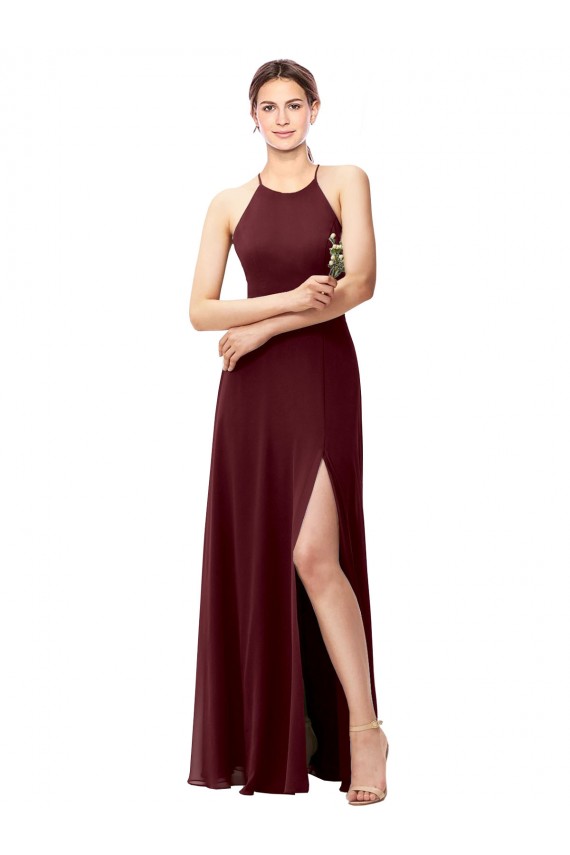 Vendedor de Cabeçada Chiffon Sem Mangas Criss Cruz Ouro Borgonha Vestidos de Madrinha