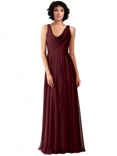 Vendedor de Decote Capuz Chiffon Sem Mangas Costas em V Ouro Borgonha Vestidos de Madrinha