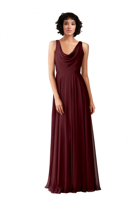 Vendedor de Decote Capuz Chiffon Sem Mangas Costas em V Ouro Borgonha Vestidos de Madrinha