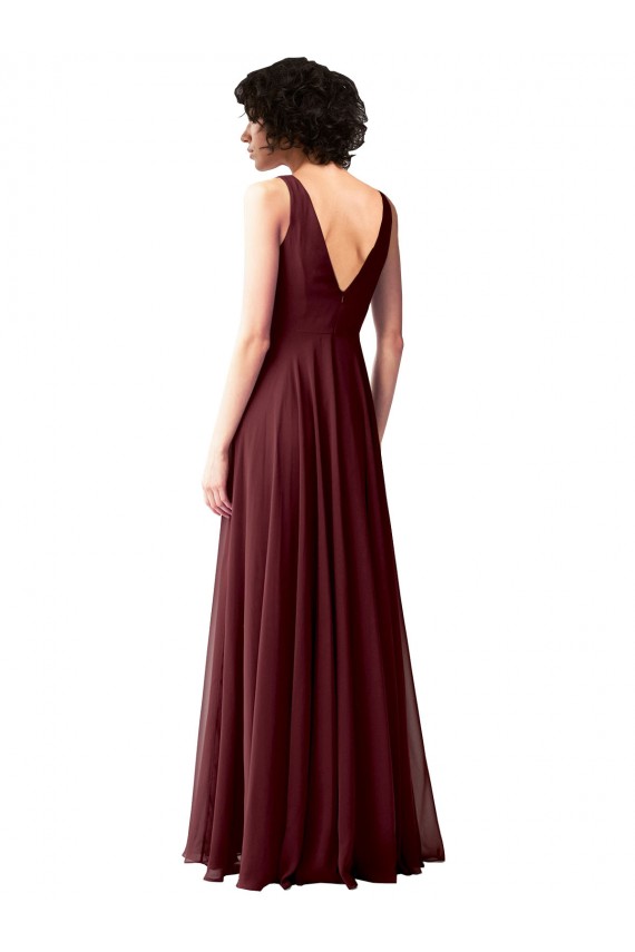 Vendedor de Decote Capuz Chiffon Sem Mangas Costas em V Ouro Borgonha Vestidos de Madrinha