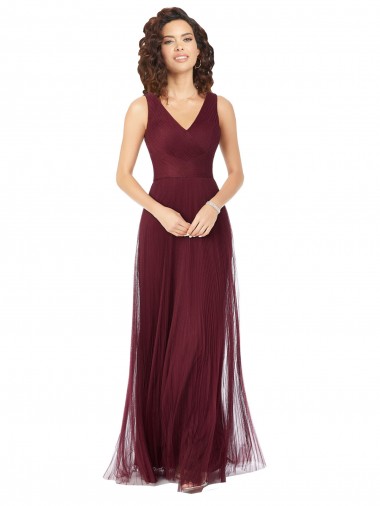 Vendedor de Decote V Tule Sem Mangas Ouro Borgonha Vestidos de Madrinha